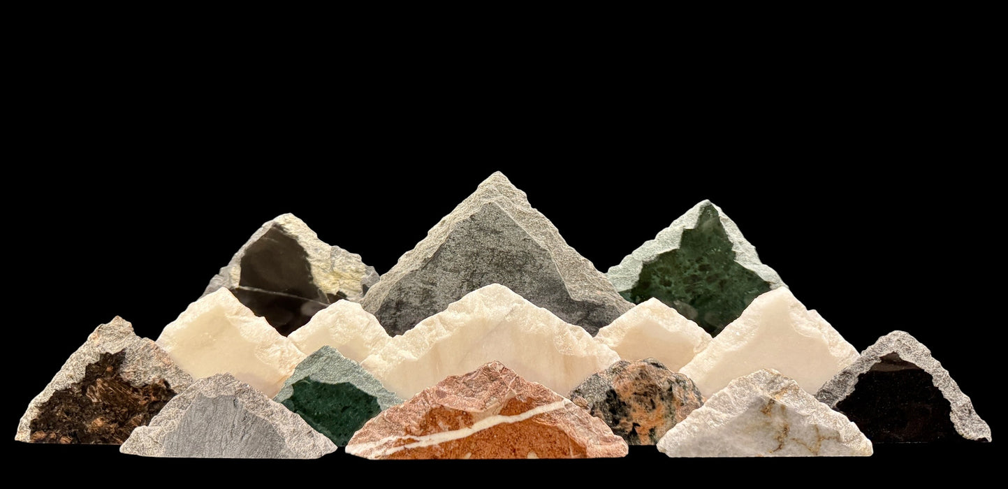 Illuminated marble mountainscape.