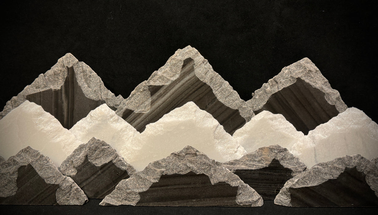 Illuminated marble mountainscape.