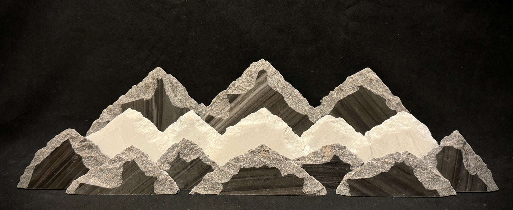 Illuminated marble mountainscape.