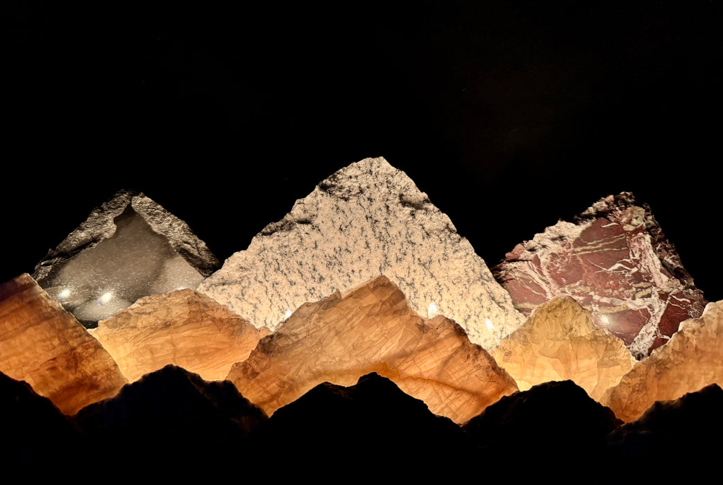 Illuminated onyx mountainscape.