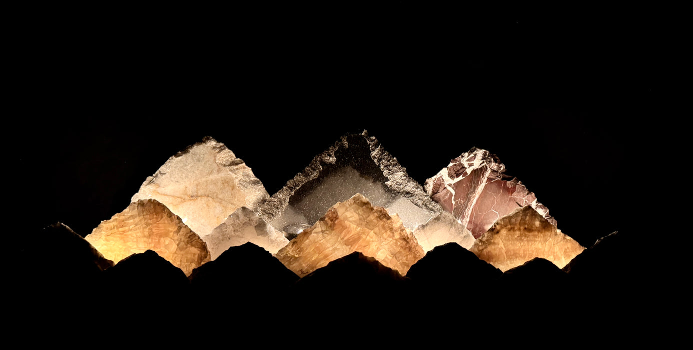 Illuminated marble mountainscape.