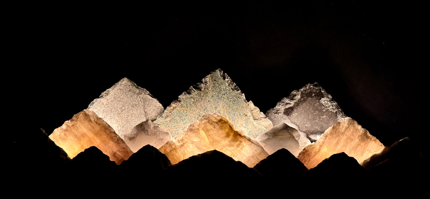 Illuminated onyx/marble mountainscape