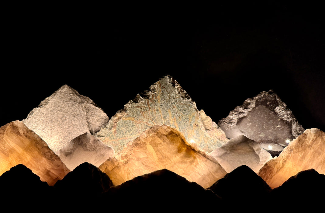 Illuminated onyx/marble mountainscape