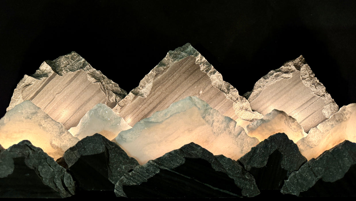 Illuminated marble mountainscape