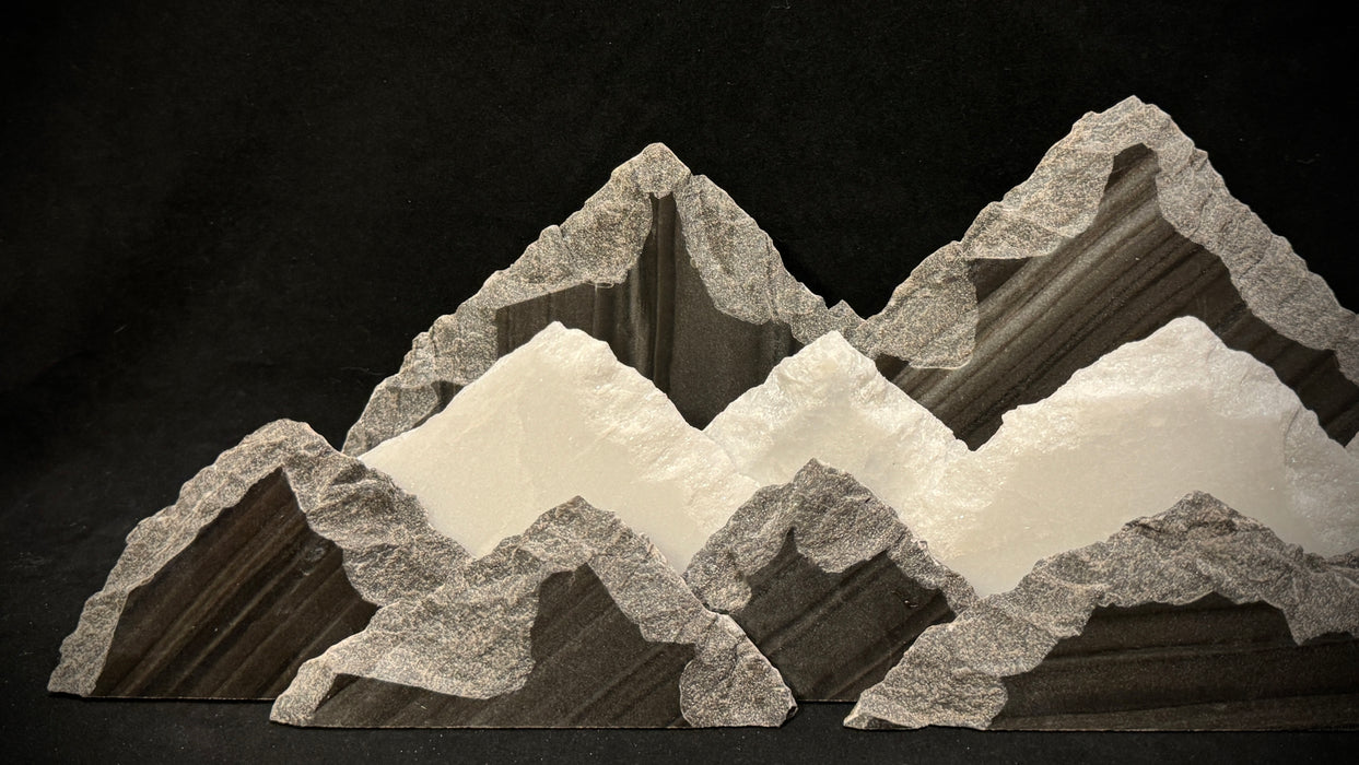 Illuminated marble mountainscape.