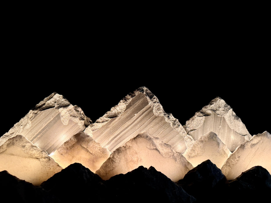 Illuminated marble mountainscape