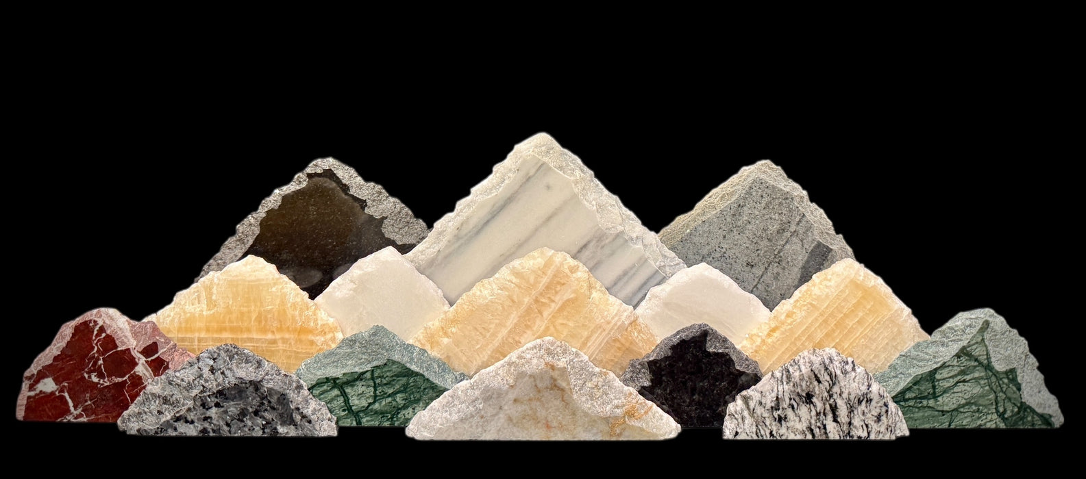 Illuminated marble mountainscape.