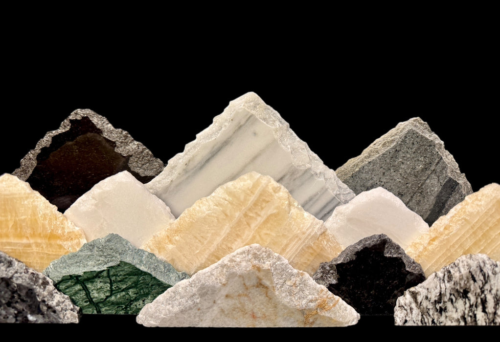 Illuminated marble mountainscape.