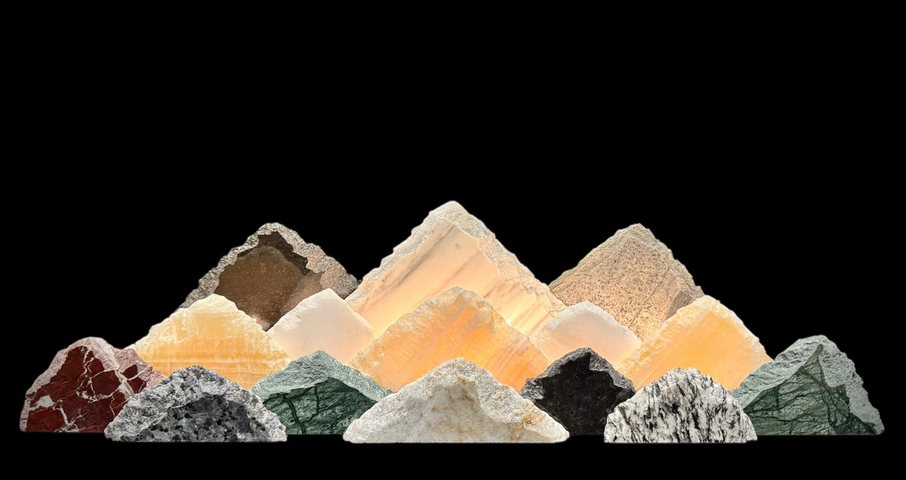 Illuminated marble mountainscape.