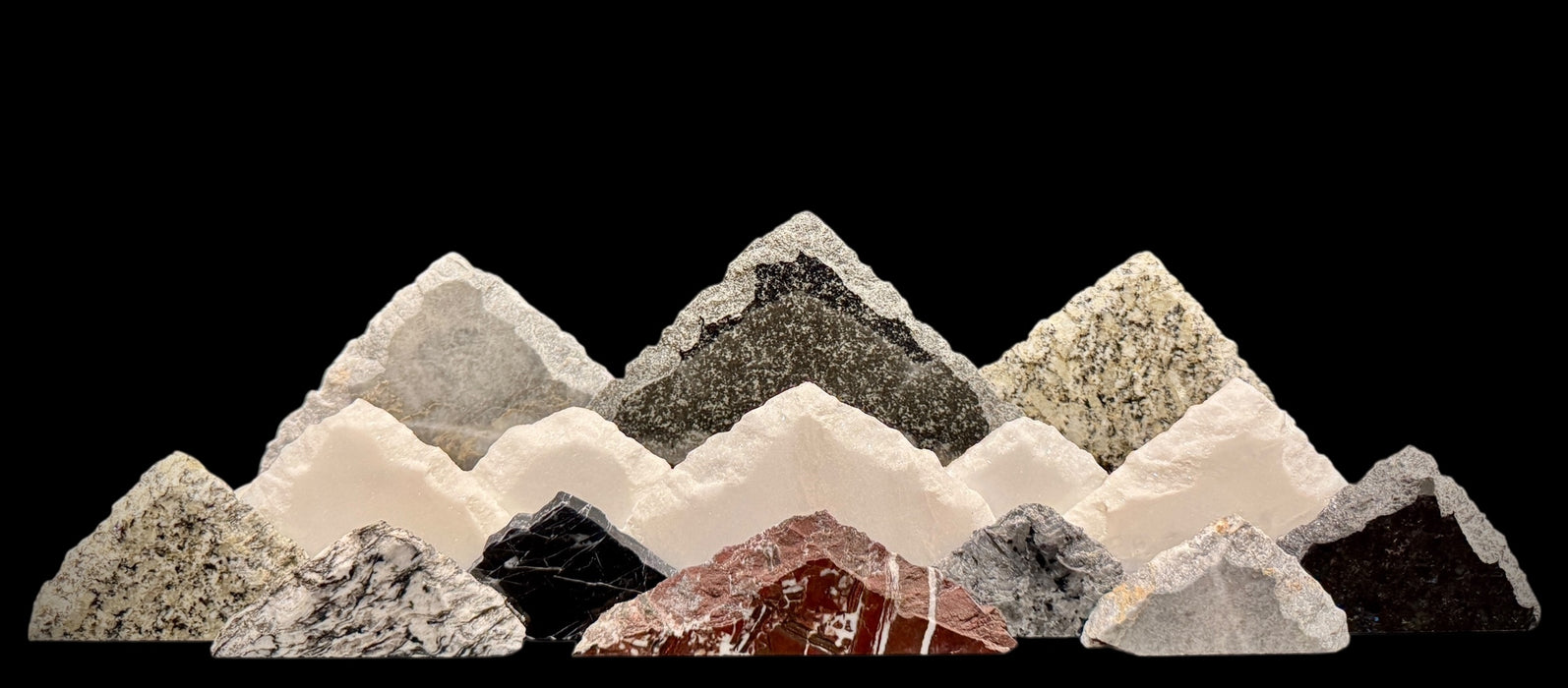 Illuminated marble mountainscape.