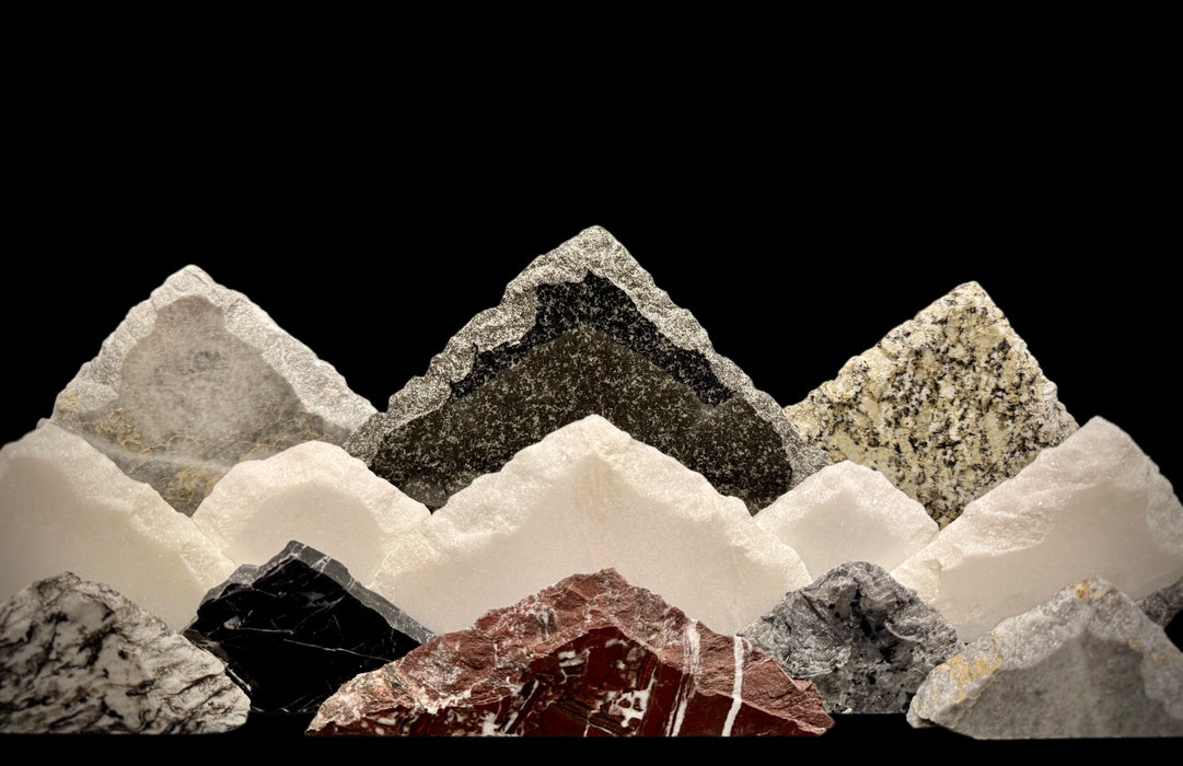 Illuminated marble mountainscape.