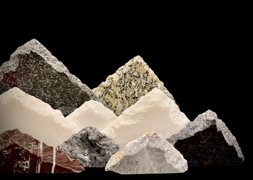 Illuminated marble mountainscape.