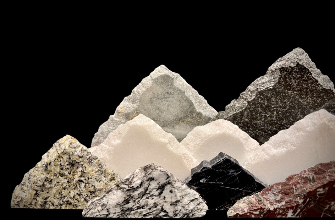 Illuminated marble mountainscape.