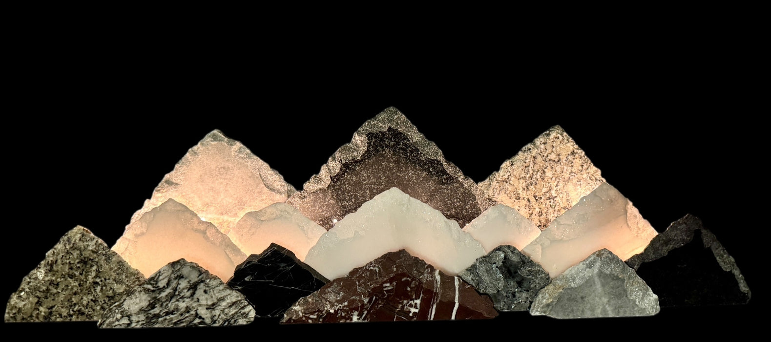 Illuminated marble mountainscape.