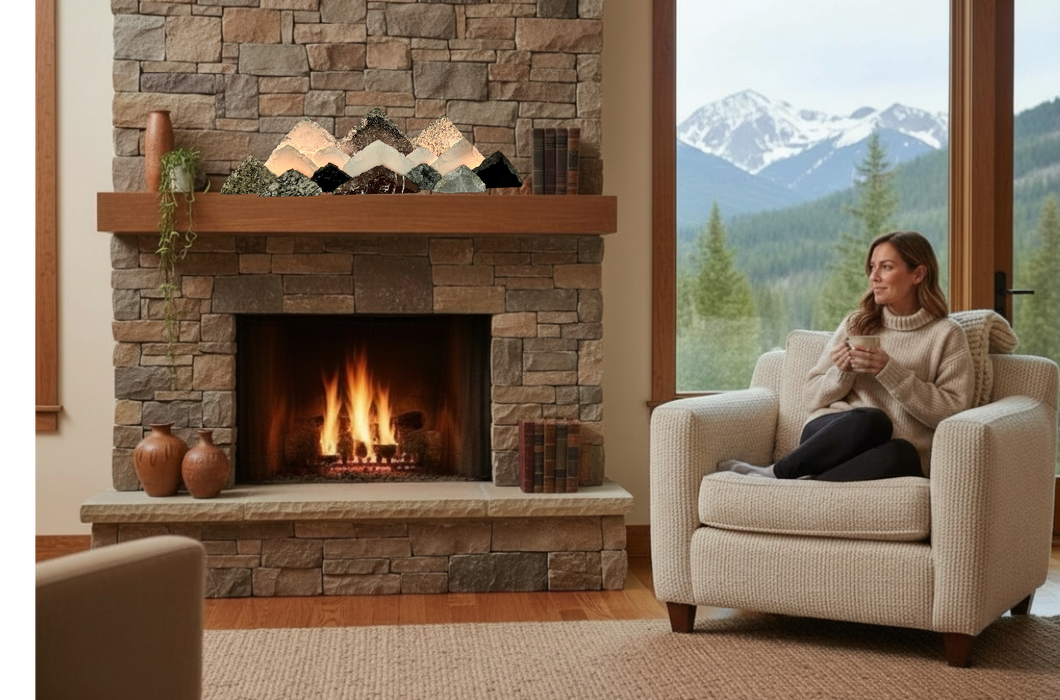 Illuminated marble mountainscape.