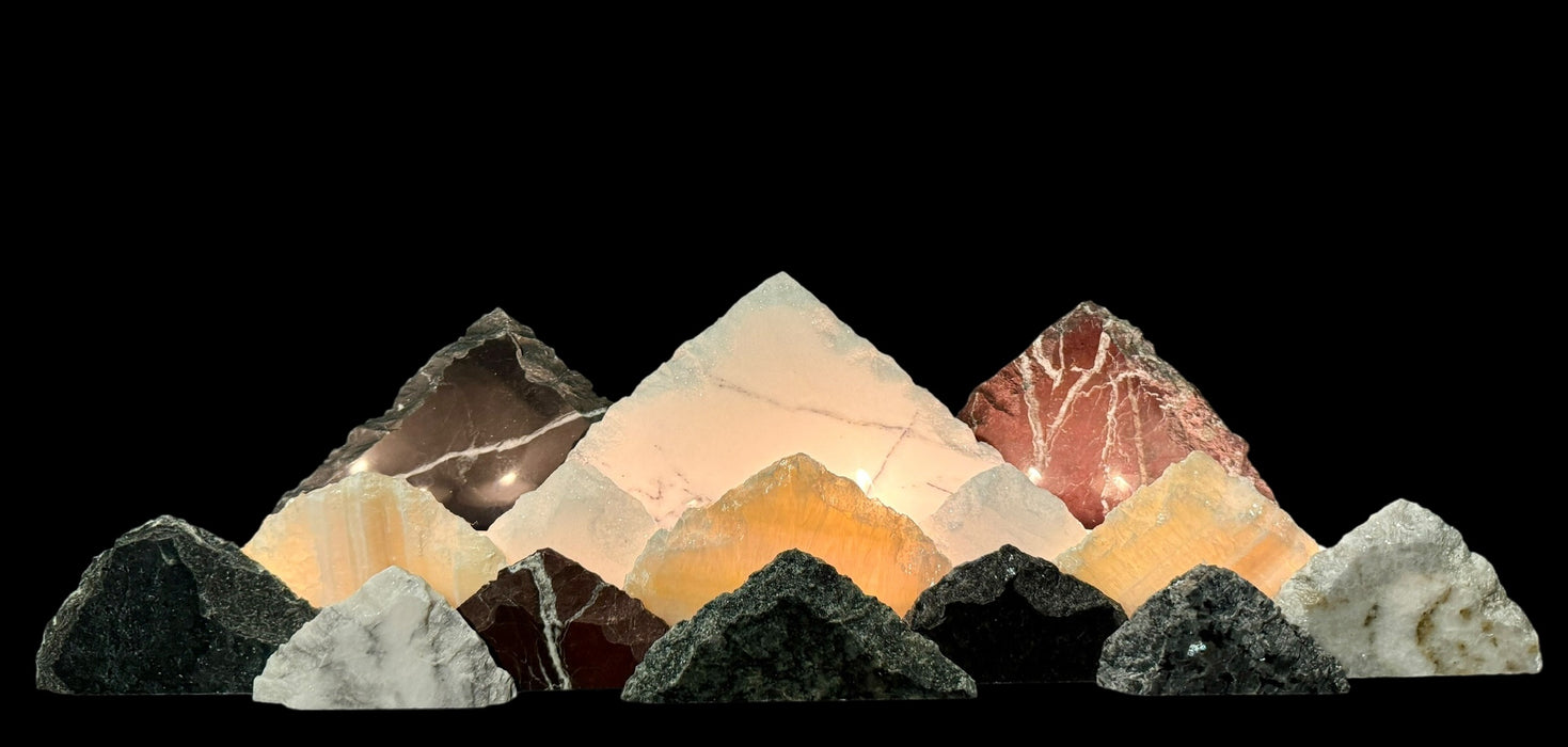 Illuminated onyx mountainscape.