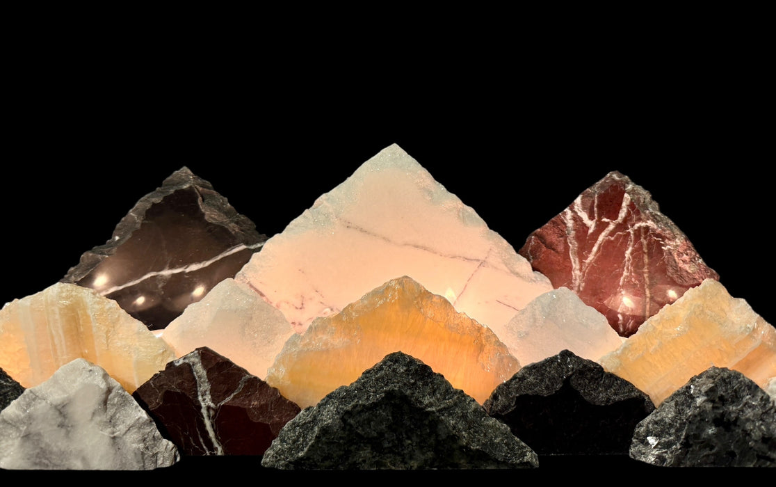 Illuminated onyx mountainscape.