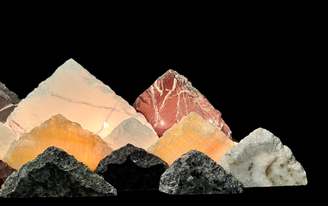 Illuminated onyx mountainscape.