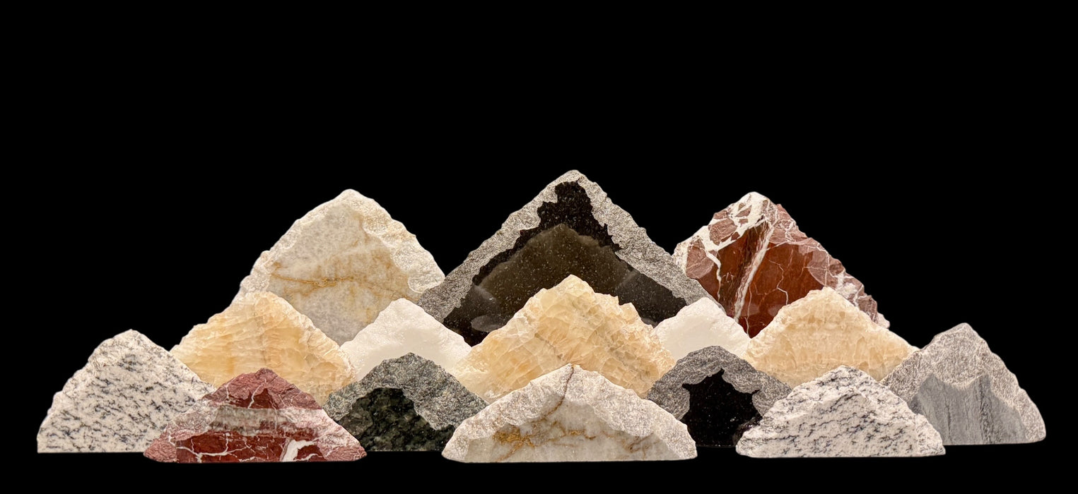 Illuminated marble mountainscape.