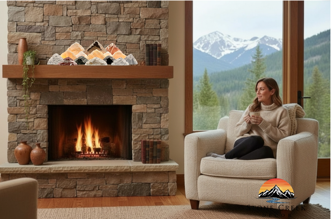 Illuminated marble mountainscape.