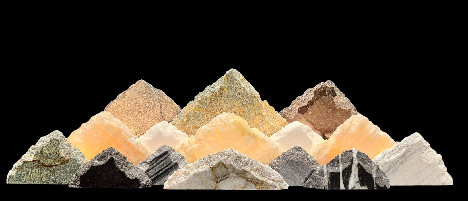 Illuminated onyx/marble mountainscape