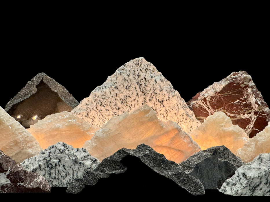 Illuminated onyx mountainscape.