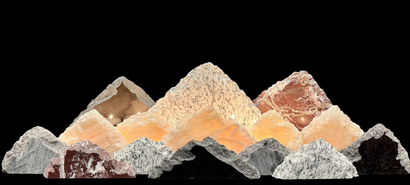 Illuminated onyx mountainscape.