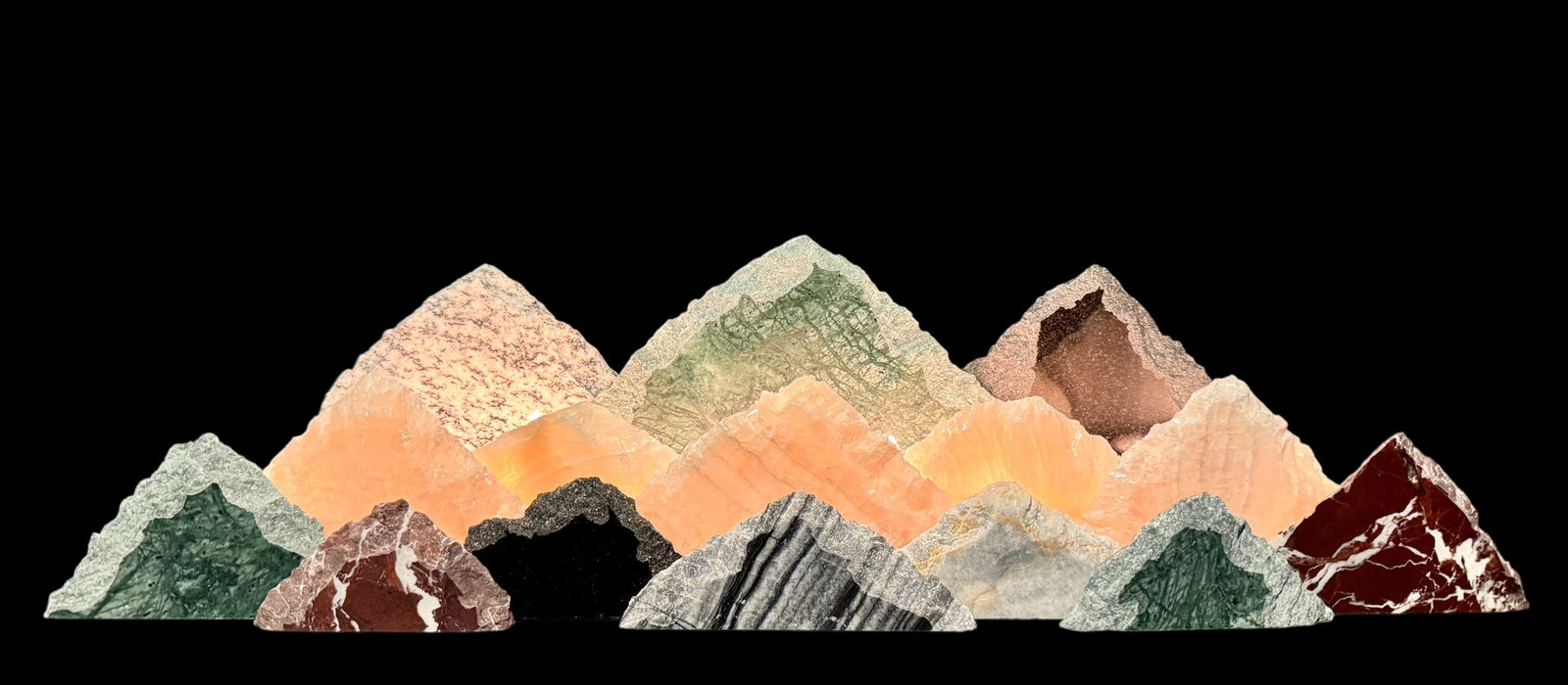Illuminated onyx mountainscape.