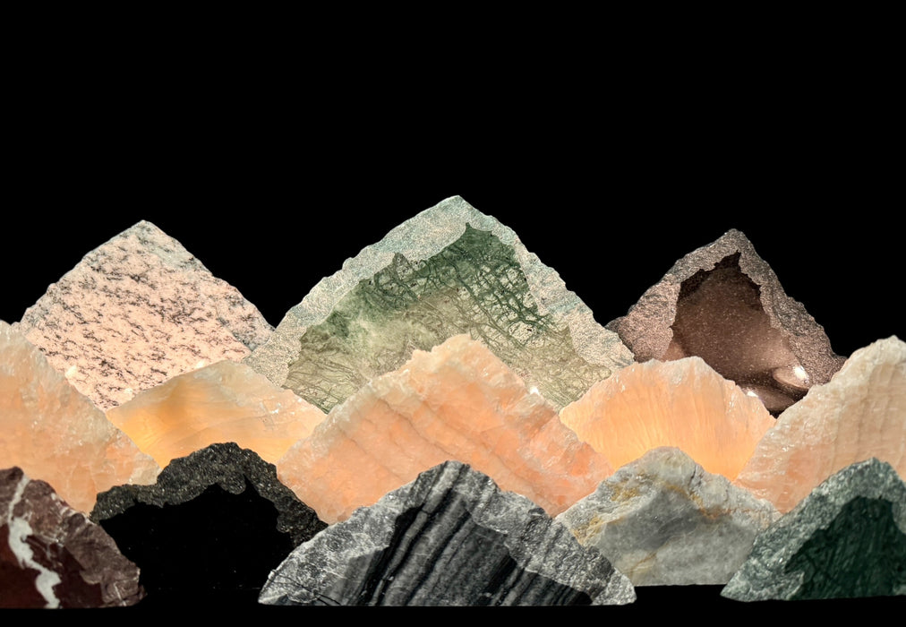 Illuminated onyx mountainscape.