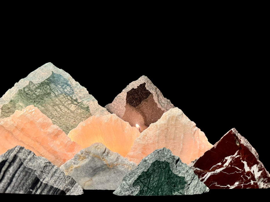 Illuminated onyx mountainscape.