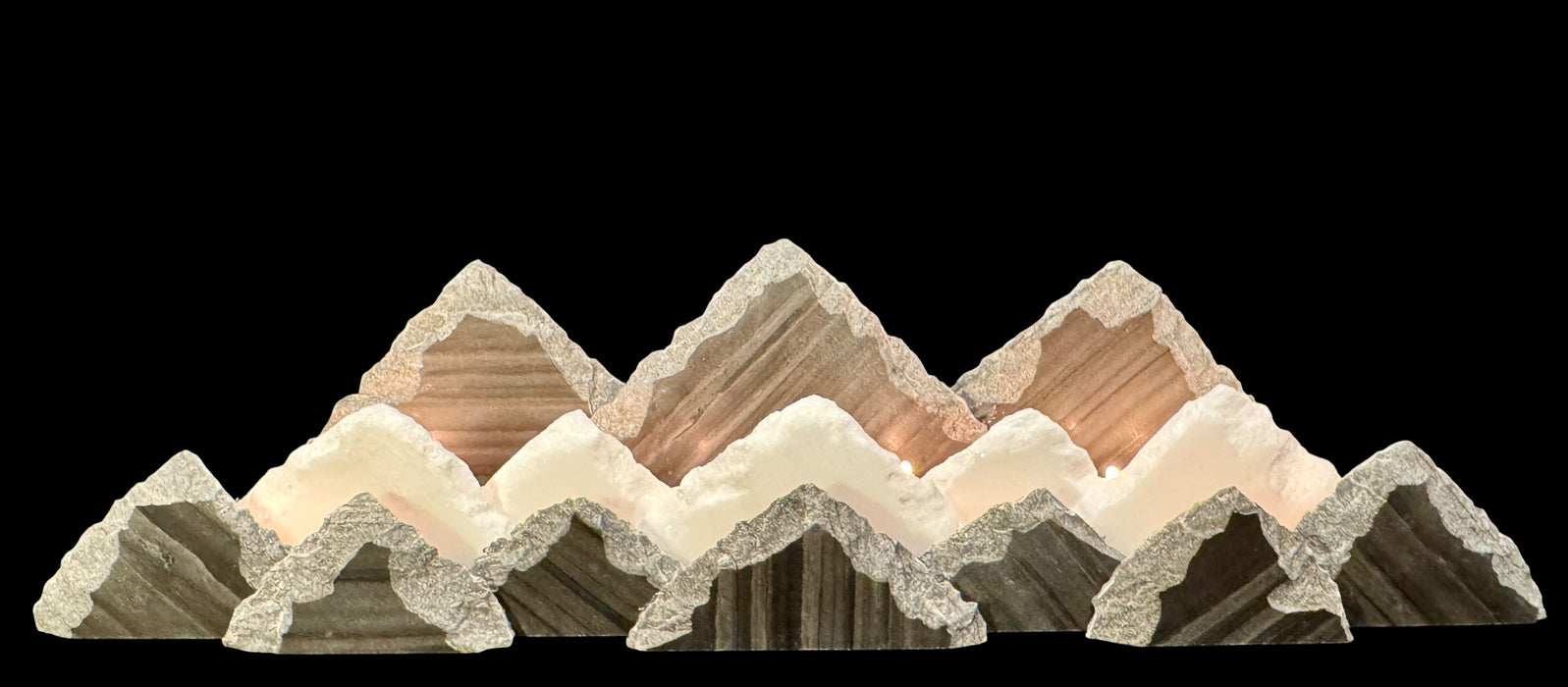 Illuminated marble mountainscape.