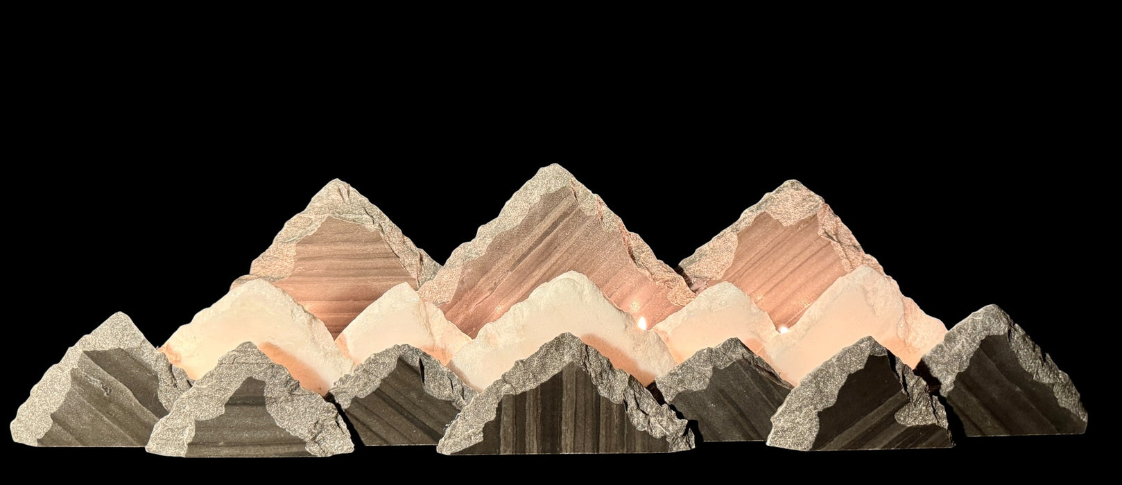 Illuminated marble mountainscape.