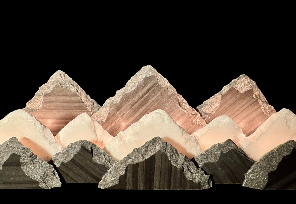 Illuminated marble mountainscape.