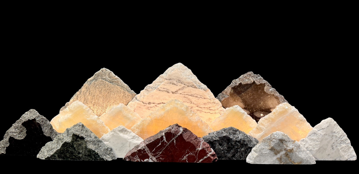 Illuminated onyx mountainscape.