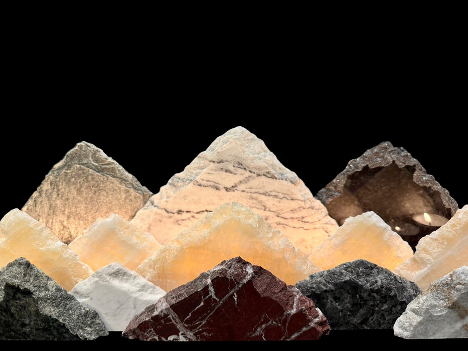 Illuminated onyx mountainscape.