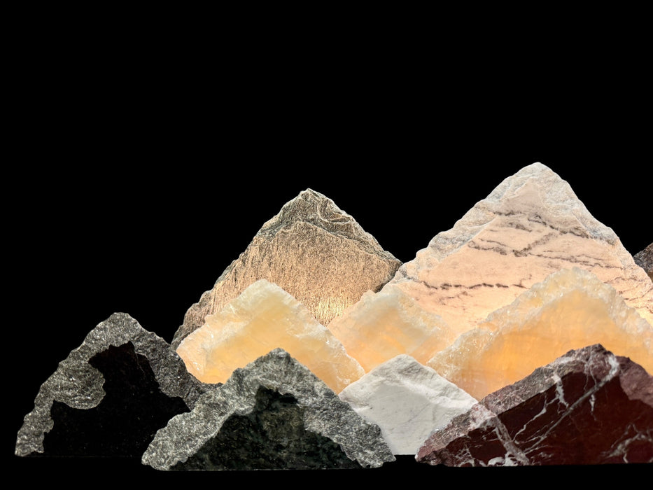 Illuminated onyx mountainscape.