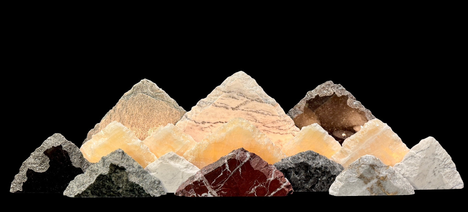 Illuminated onyx mountainscape.