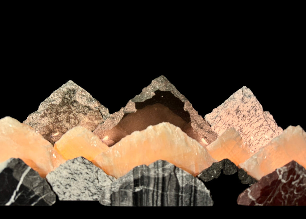 Illuminated onyx mountainscape.