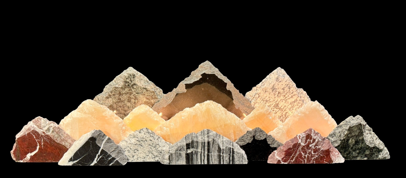 Illuminated onyx mountainscape.