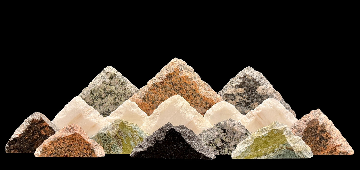 Illuminated marble mountainscape.