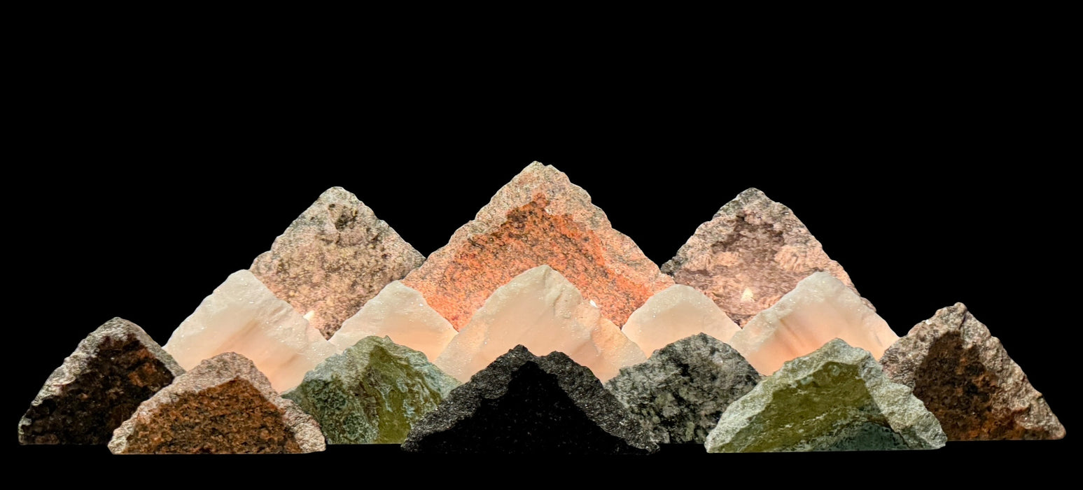 Illuminated marble mountainscape.