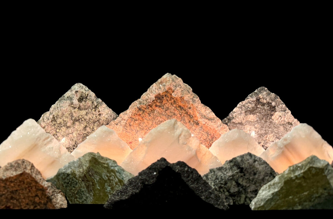 Illuminated marble mountainscape.