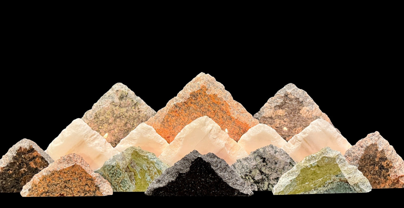 Illuminated marble mountainscape.