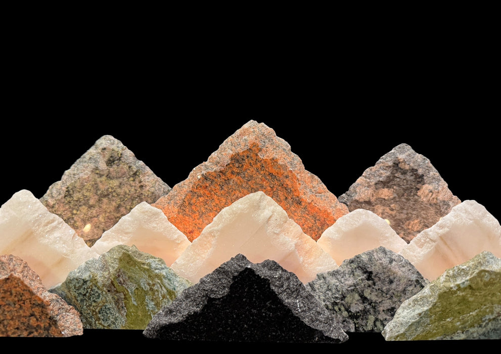 Illuminated marble mountainscape.