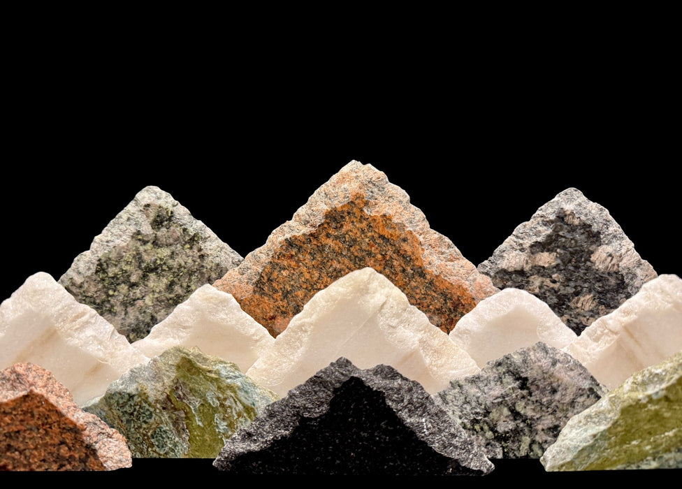 Illuminated marble mountainscape.