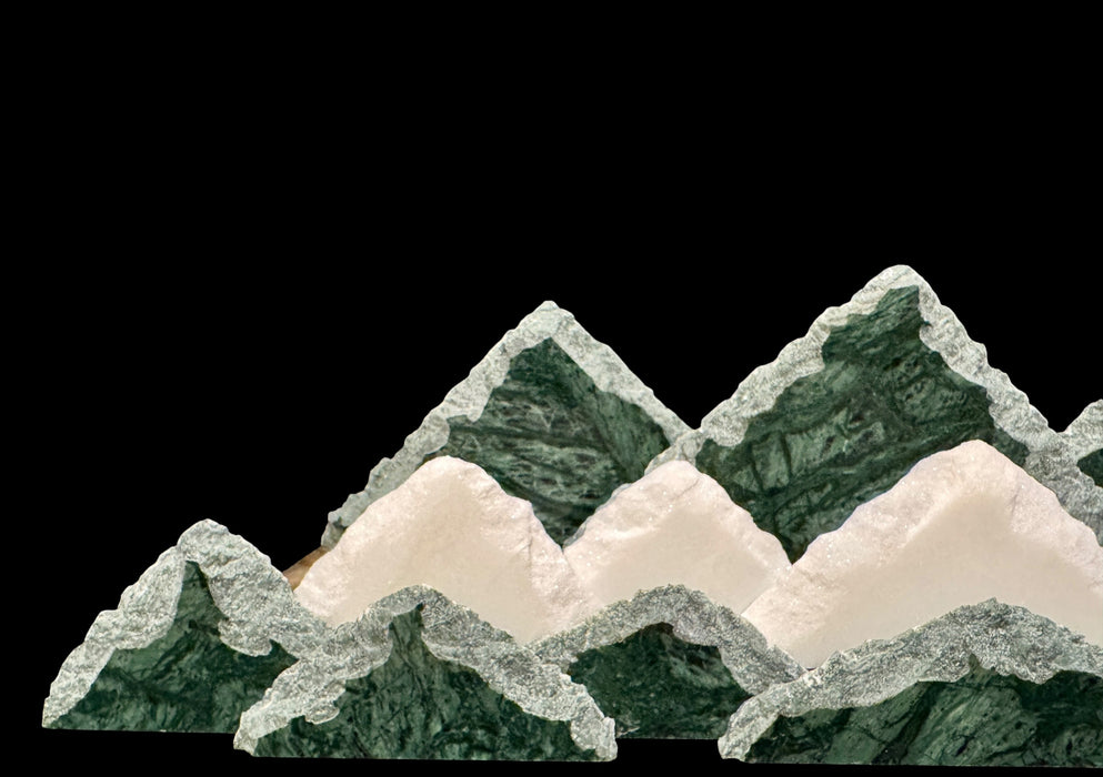 Illuminated marble mountainscape.