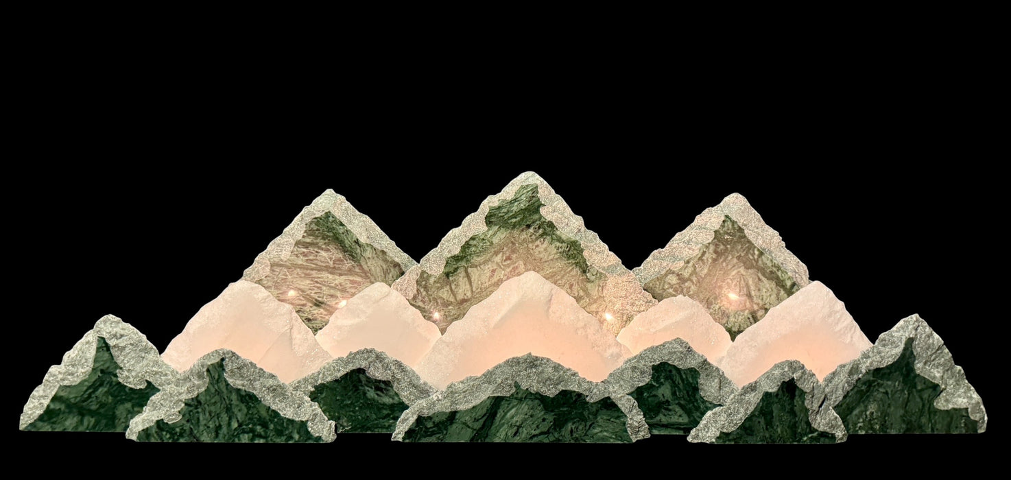 Illuminated marble mountainscape.