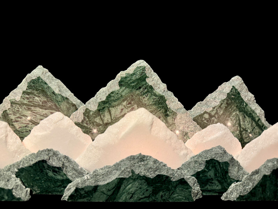 Illuminated marble mountainscape.