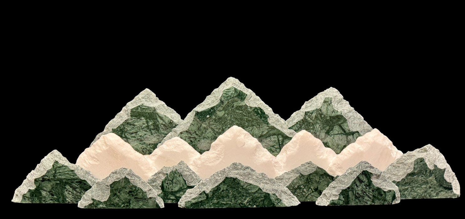 Illuminated marble mountainscape.