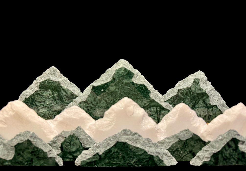 Illuminated marble mountainscape.